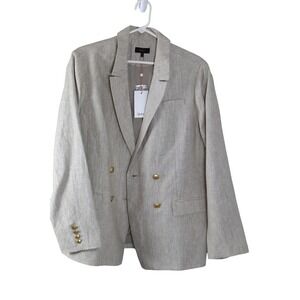 Quince Women Double Breasted Linen Blazer Beige Casual‎ Sport Jacket Sz L